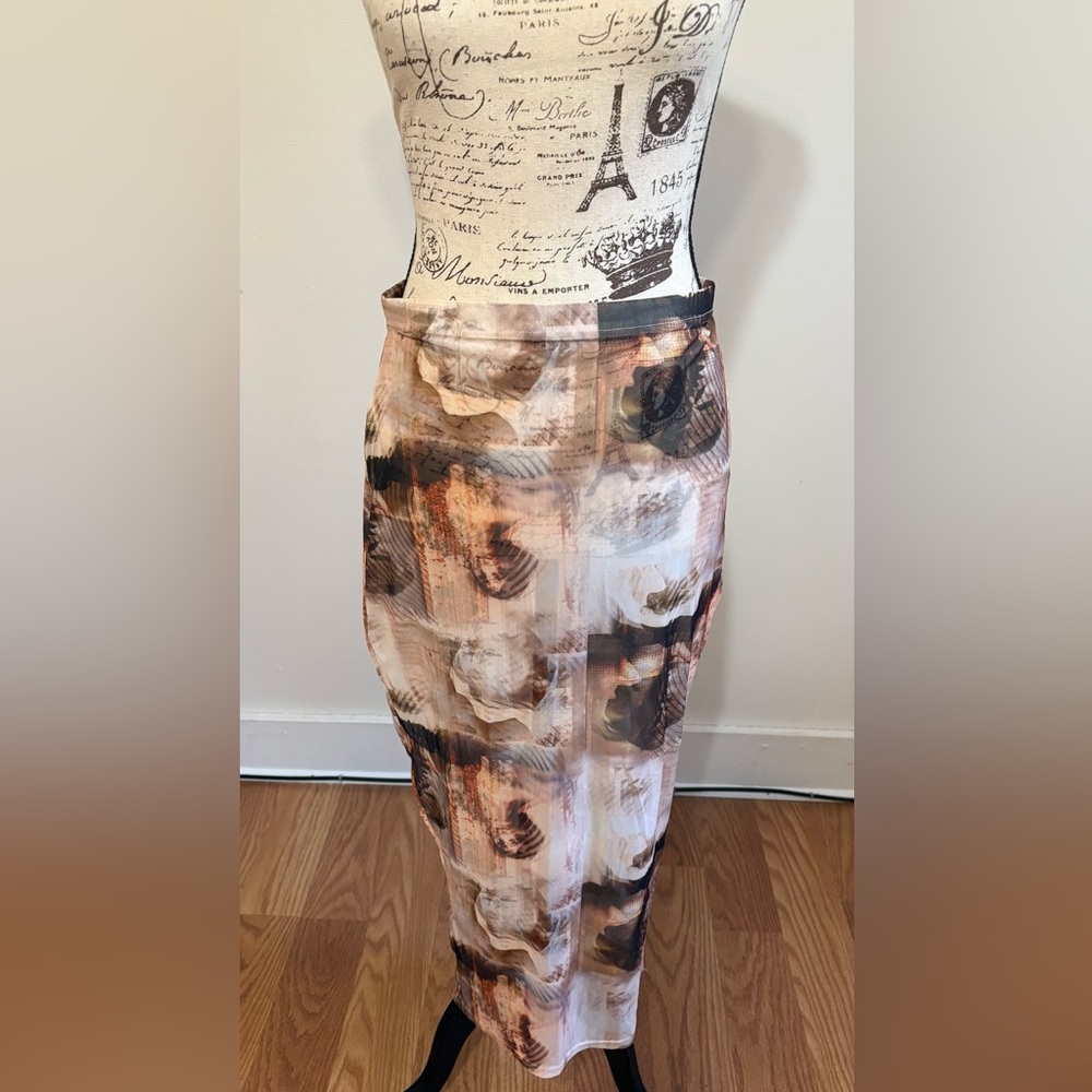 Mesh Renaissance Print Midi Skirt by Boohoo